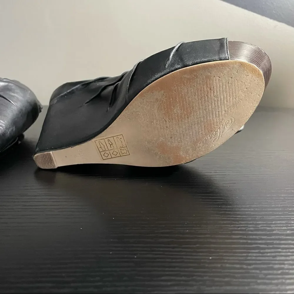 Messeca New York Cecilia Black Leather Platform Wedges. 9.5